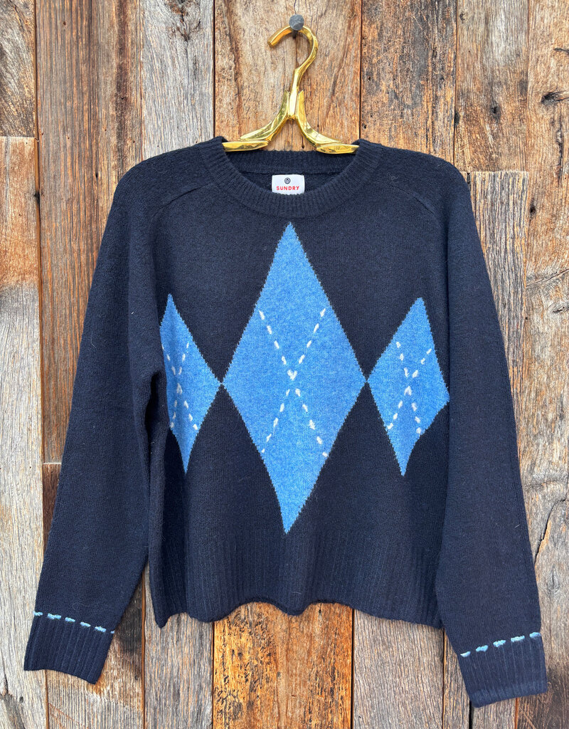 Sundry Argyle Pullover Sweater Deep Navy
