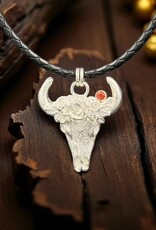 Ashton Handcrafted Jewelry Ashton Western Flower Skull Necklace w/ Red Sapphire