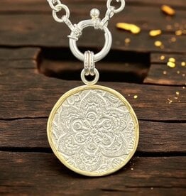 Ashton Handcrafted Jewelry Ashton Fiore Medallion Necklace SS 18K Gold Wrapped