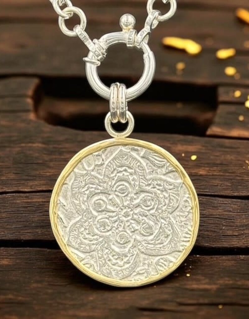 Ashton Handcrafted Jewelry Ashton Fiore Medallion Necklace SS 18K Gold Wrapped