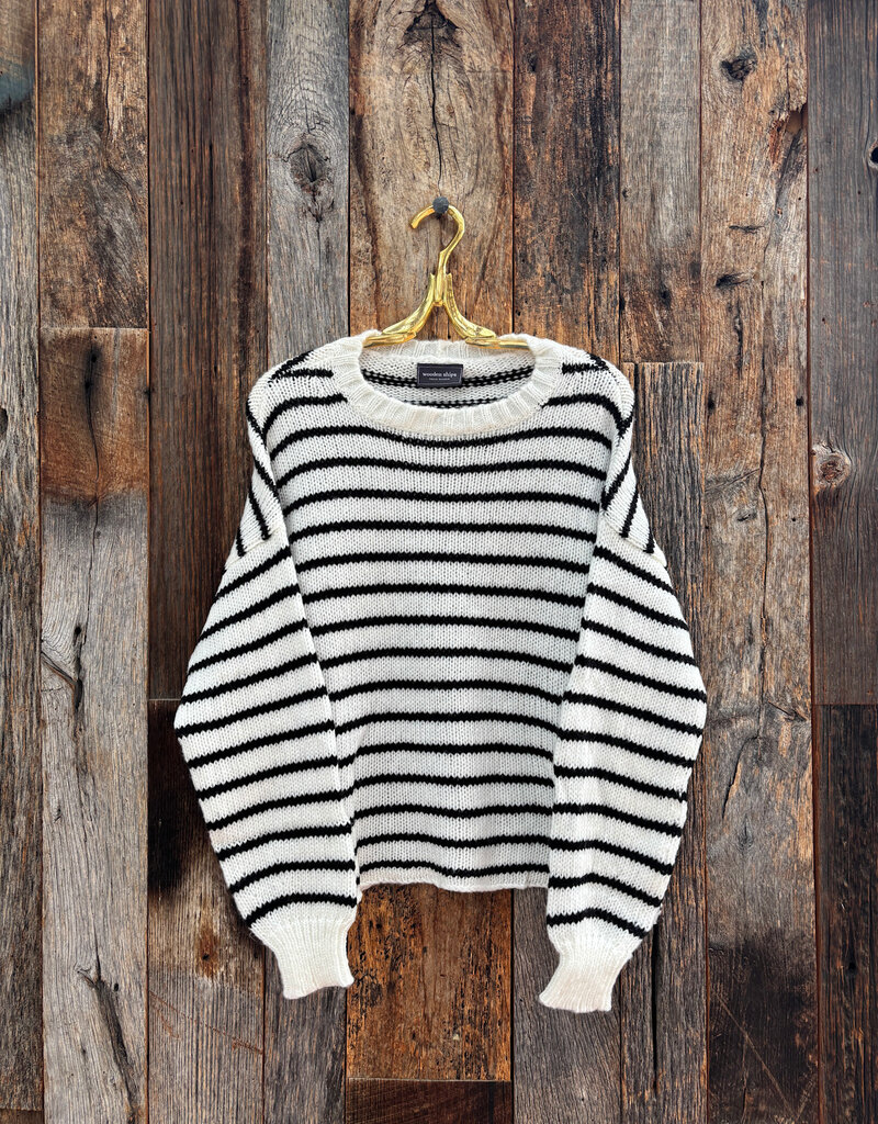 Wooden Ships Wooden Ships Madeline Striped Crew Chunky Pure Snow/Black