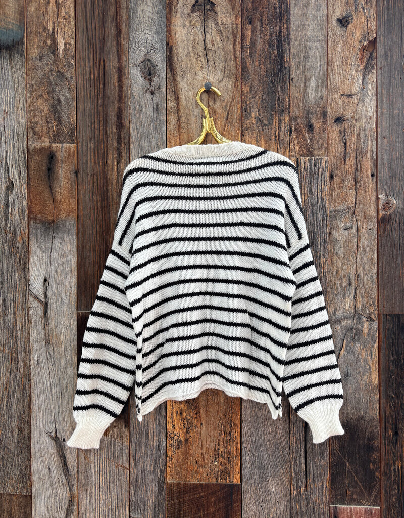 Wooden Ships Wooden Ships Madeline Striped Crew Chunky Pure Snow/Black