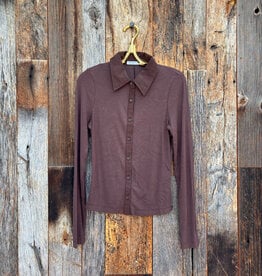 Stateside Stateside 2x1 Fine Rib Buttoned Down Top Espresso