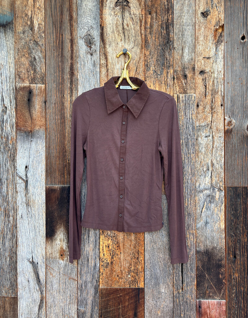 Stateside Stateside 2x1 Fine Rib Buttoned Down Top Espresso