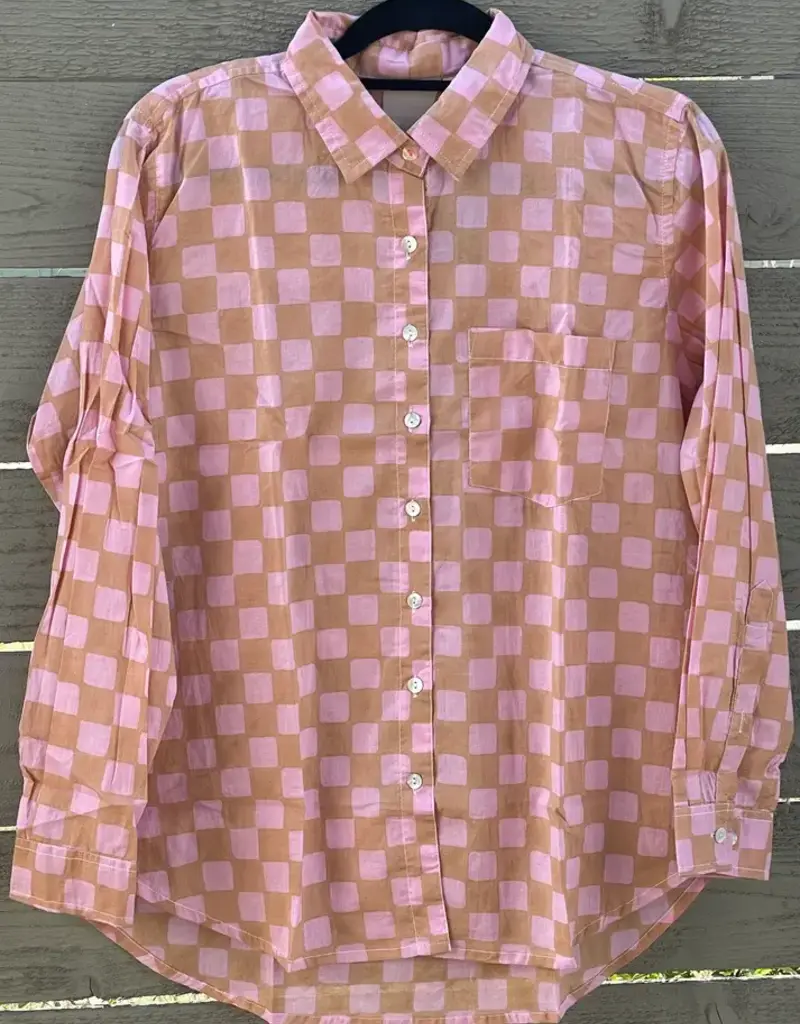 ...and for Good And For Good Boyfriend Shirt Checkerboard Overdye Pink Baked Clay