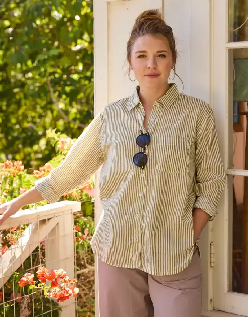 ...and for Good And For Good Boyfriend Shirt Menswear Stripe Olive Oil