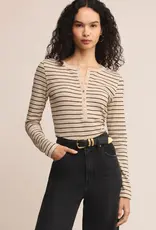 Z Supply Z Supply Eve Stripe Henley LS Light Oatmeal Heather