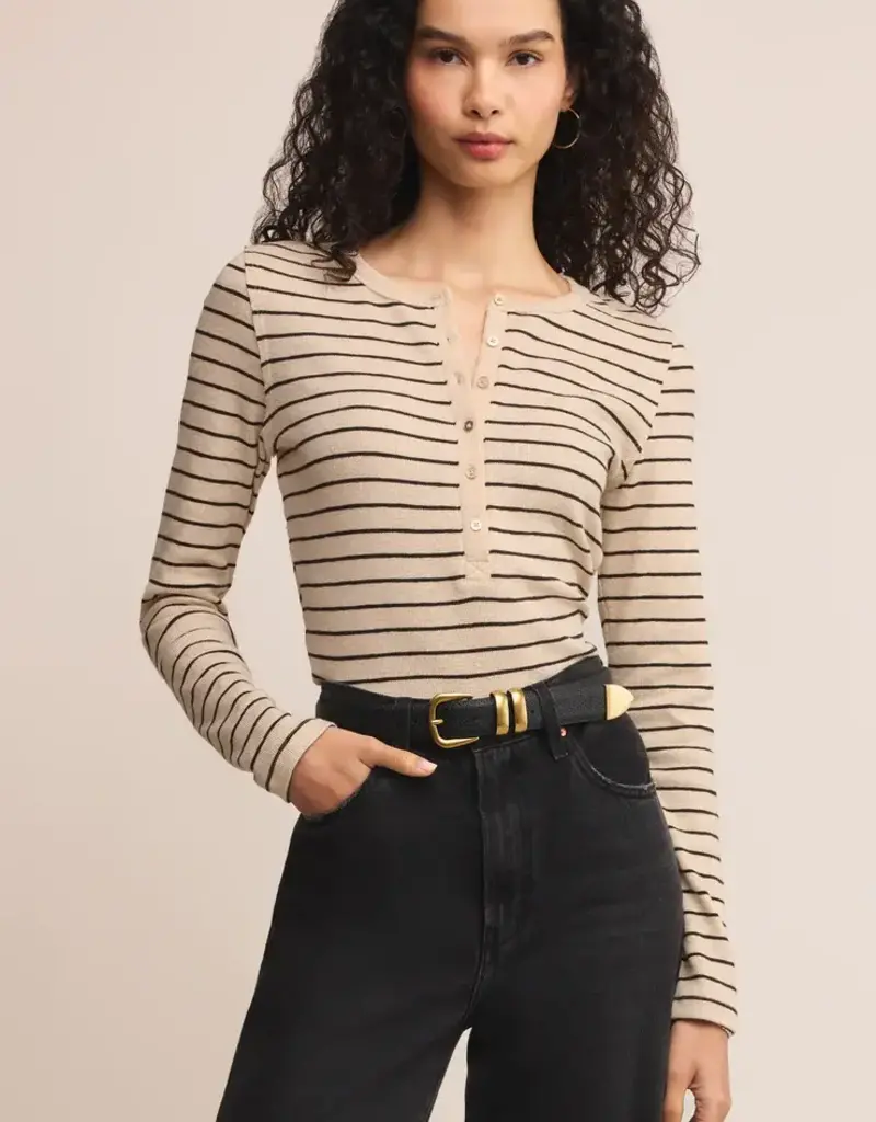 Z Supply Z Supply Eve Stripe Henley LS Light Oatmeal Heather