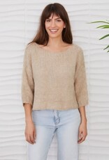 Milio Milano Milio Milano Fuzzy Knit Boat Neck 3/4 Sleeve Sweater Oat Beige