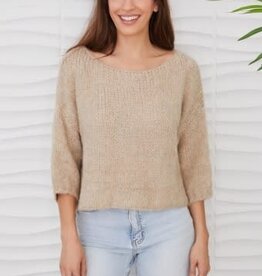 Milio Milano Milio Milano Fuzzy Knit Boat Neck 3/4 Sleeve Sweater Oat Beige