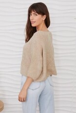 Milio Milano Milio Milano Fuzzy Knit Boat Neck 3/4 Sleeve Sweater Oat Beige