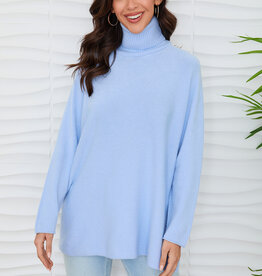 Milio Milano Milio Milano Italian Knit Casual Fit Turtleneck Top Sky Blue