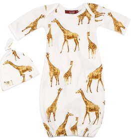 Milkbarn Milkbarn Bamboo NB Gown & Hat Set Orange Giraffe