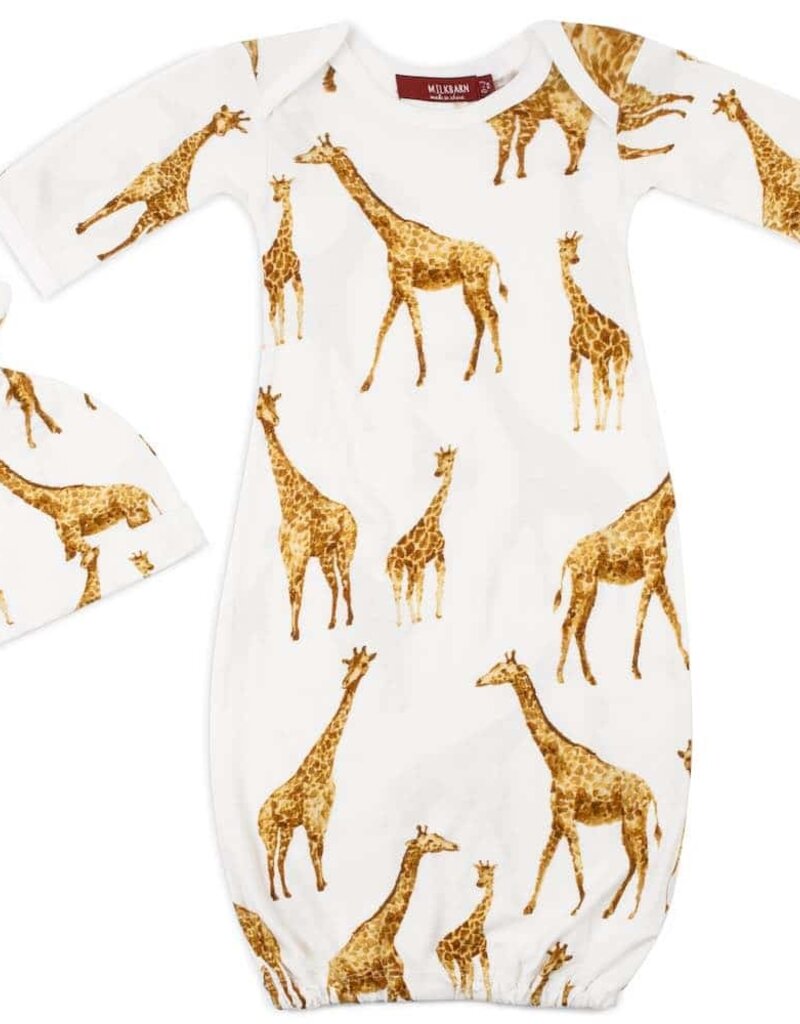 Milkbarn Milkbarn Bamboo NB Gown & Hat Set Orange Giraffe