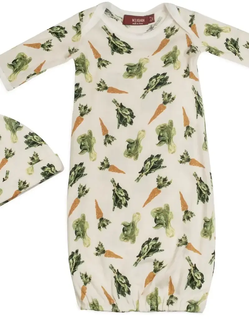 Milkbarn Milkbarn Organic NB Gown & Hat Fresh Veggies