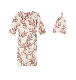 Milkbarn Milkbarn Cotton Stretch NB Gown & Hat Set Winterberry