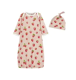 Milkbarn Milkbarn Organic Cotton NB Gown & Hat Strawberry
