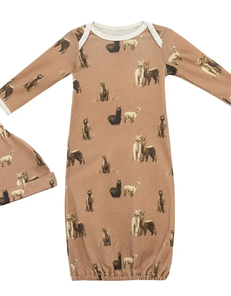 Milkbarn Milkbarn Organic Cotton NB Gown & Hat Alpaca