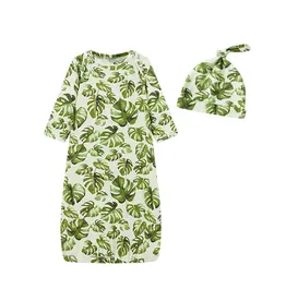Milkbarn Milkbarn Cotton Stretch NB Gown & Hat Island Leaf