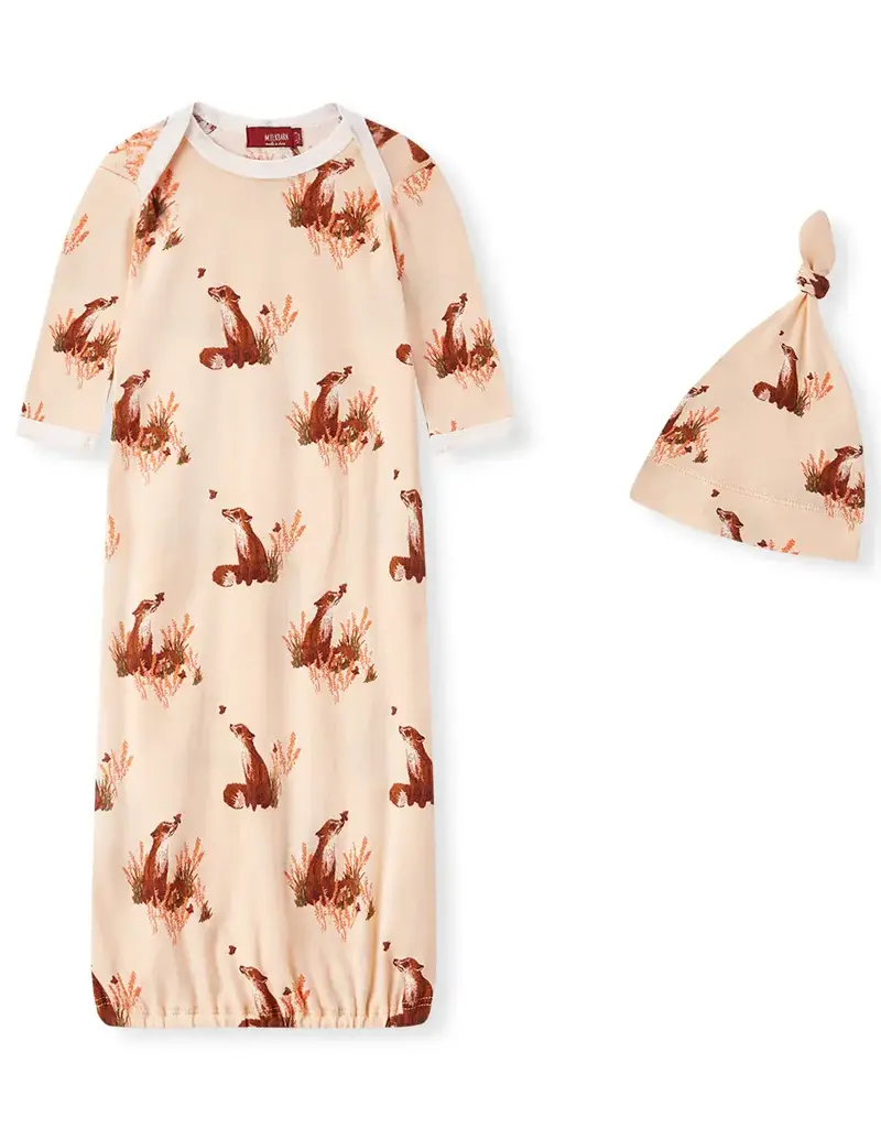Milkbarn Milkbarn Organic NB Gown & Hat Floral Fox
