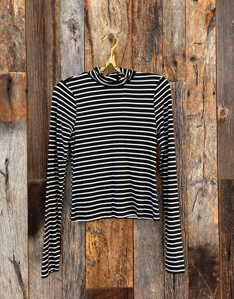 Project Social T Project Social T Lipson Striped L/S Turtleneck BLK/Ivory