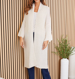 Milio Milano Milio Milano Fuzzy Knit Open Front 3/4 Sleeve Duster Cream