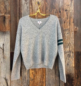 Sundry Lucky 7 V-Neck Intarsia Sweater Heather Grey