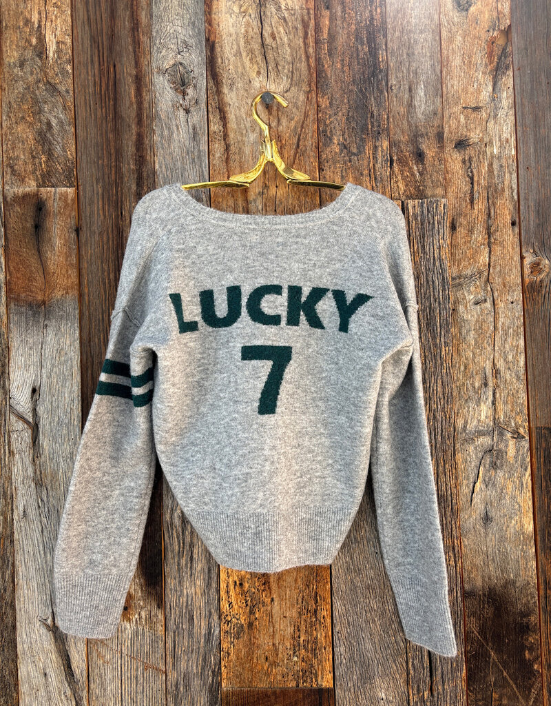 Sundry Lucky 7 V-Neck Intarsia Sweater Heather Grey
