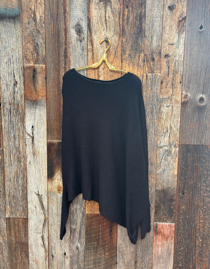 Milio Milano Milio Milano Italian Knit Checkered Sleeve Asymmetrical Sweater Black Noir