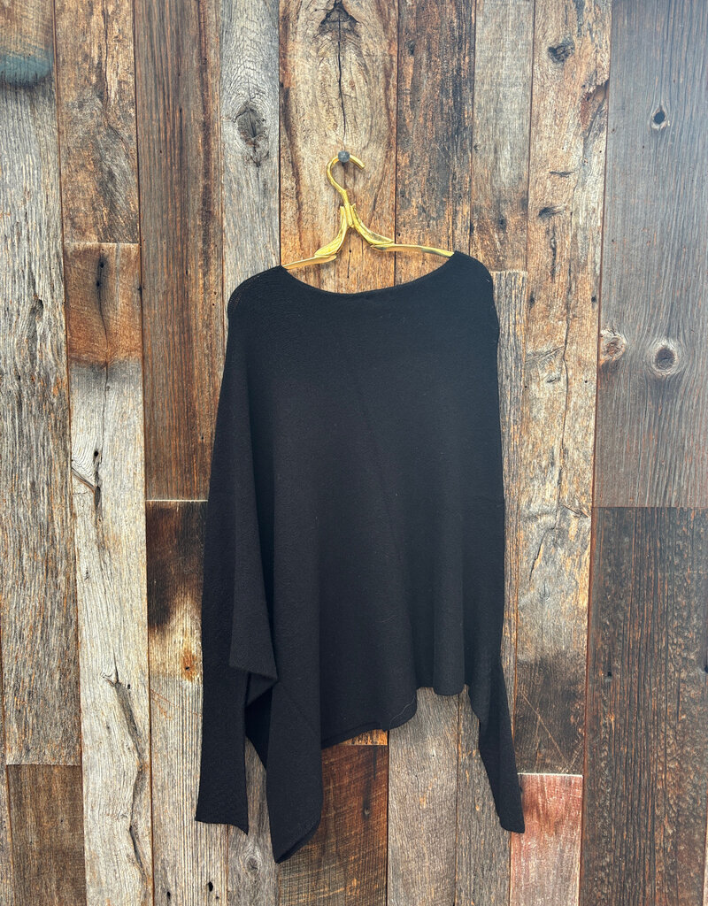 Milio Milano Milio Milano Italian Knit Checkered Sleeve Asymmetrical Sweater Black Noir