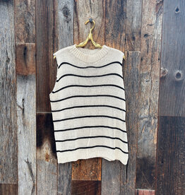 Milio Milano Milio Milano Striped Sleeveless Crew Neck Knit Top Beige/Black