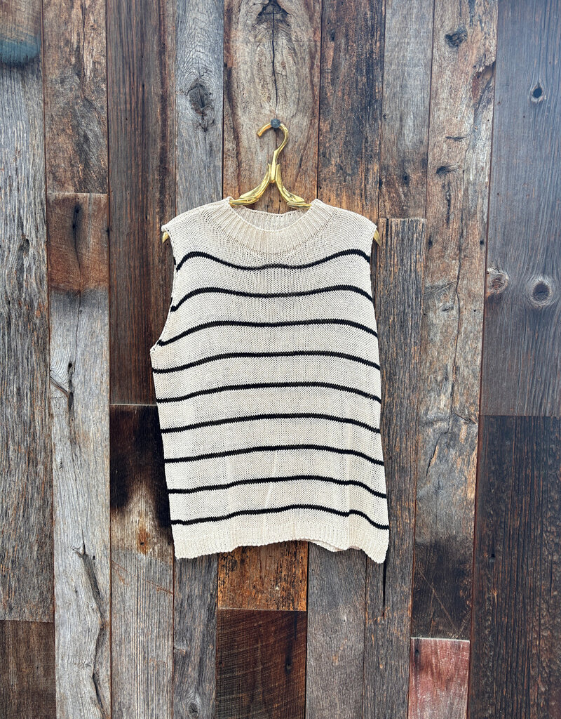 Milio Milano Milio Milano Striped Sleeveless Crew Neck Knit Top Beige/Black