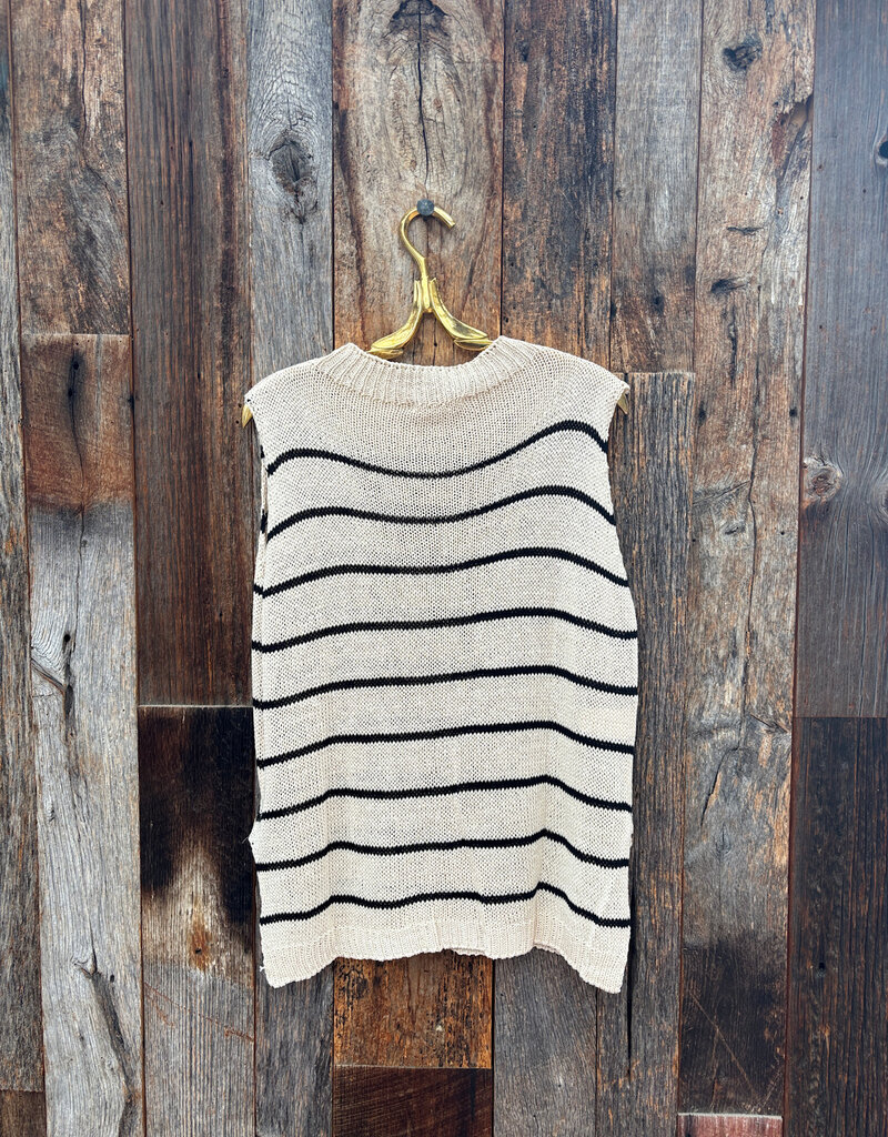 Milio Milano Milio Milano Striped Sleeveless Crew Neck Knit Top Beige/Black