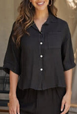 Milio Milano Milio Milano Linen 3/4 SLeeve Button Down Black