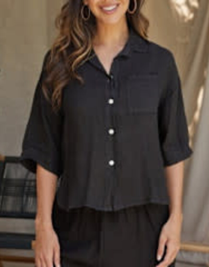 Milio Milano Milio Milano Linen 3/4 SLeeve Button Down Black