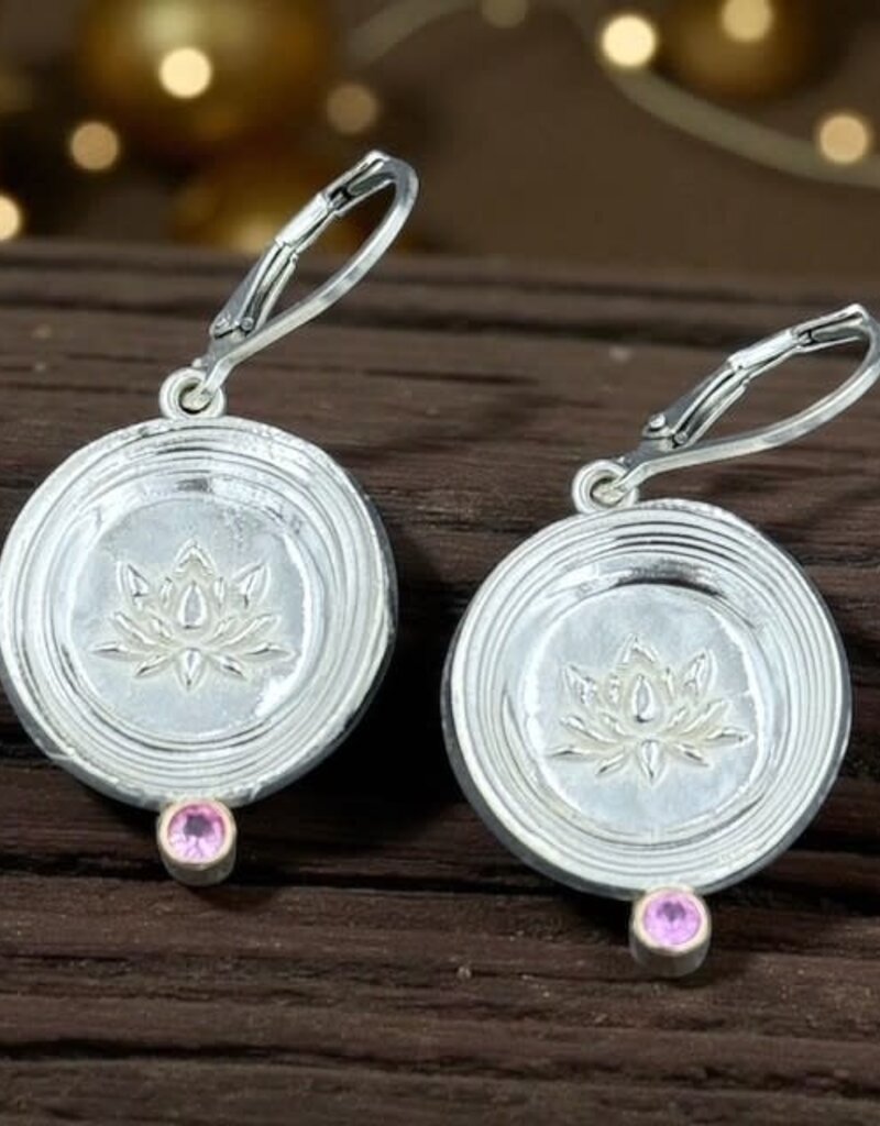 Ashton Handcrafted Jewelry Ashton SS Lotus Flower w/ Pink Sapphires Earrings