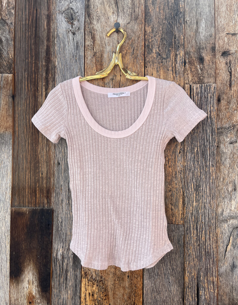 Project Social T Project Social T Julie Scoop Neck Sweater Rib Tee Cameo Rose