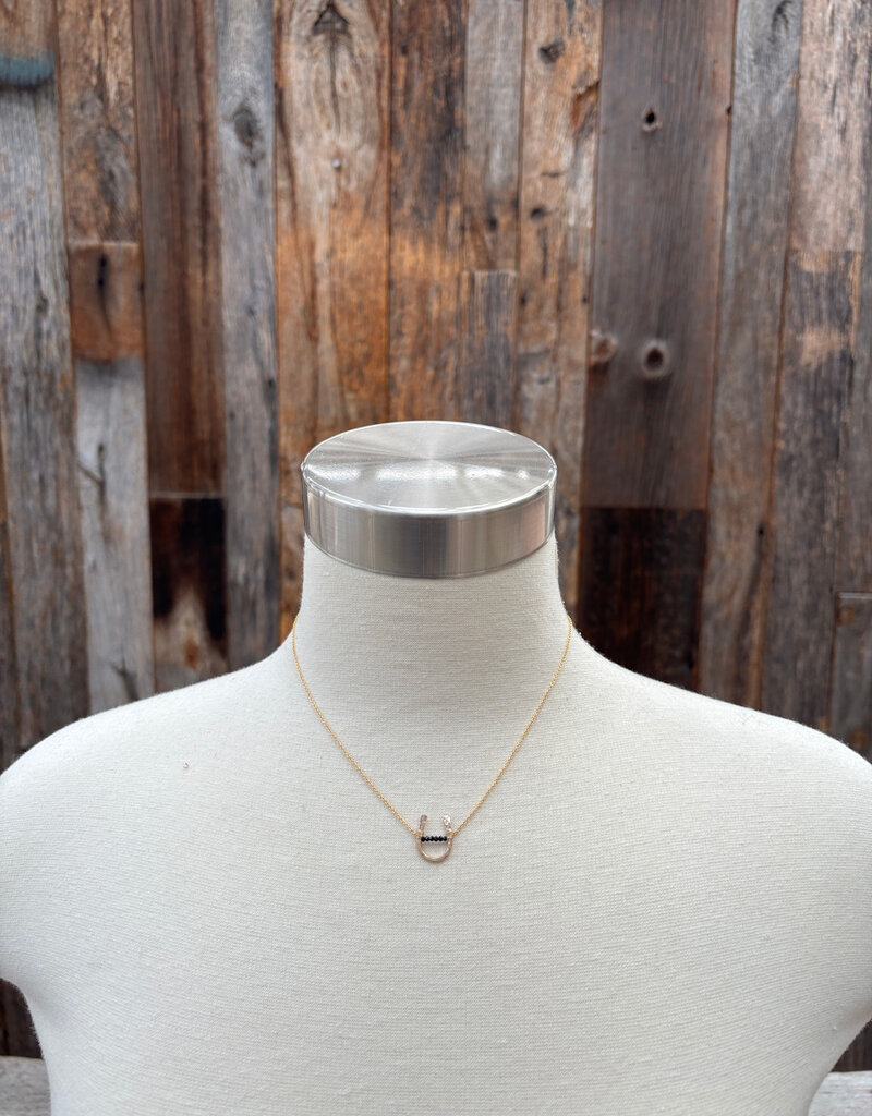 Sabina Beaded Black Spinel Horseshoe Necklace 15" GF