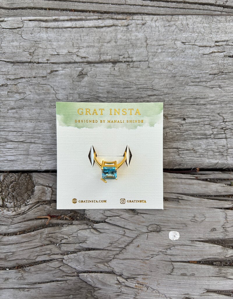 Gratinsta Gratinsta Butterfly Aquamarine Gold Adjustable Ring