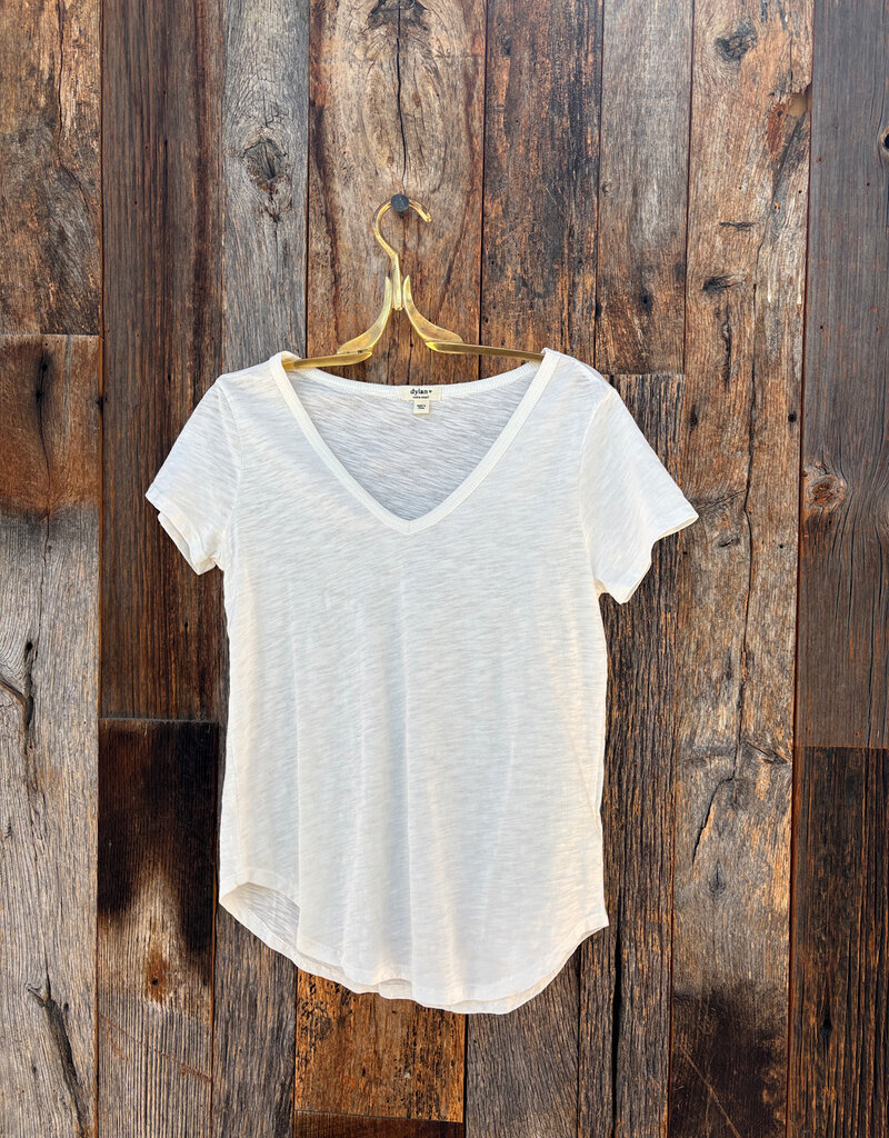 Dylan Dylan Soft Cotton Slub S/S Deep V-Tee Soft White