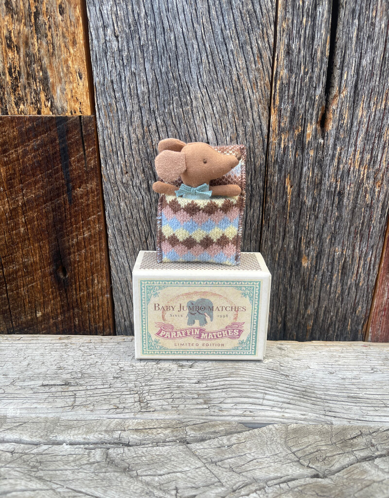 Maileg Maileg Sleepy/Wakey Baby Mouse in Matchbox Blue 17-4100-00