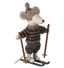 Maileg Maileg Winter Mouse with Ski Set Big Brother Grey