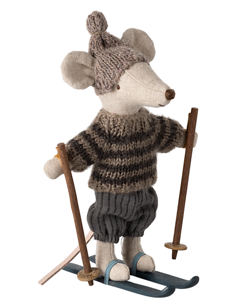 Maileg Maileg Winter Mouse with Ski Set Big Brother Grey
