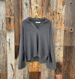 Project Social T Project Social T Shea Brushed Rib Collared Pullover Charcoal