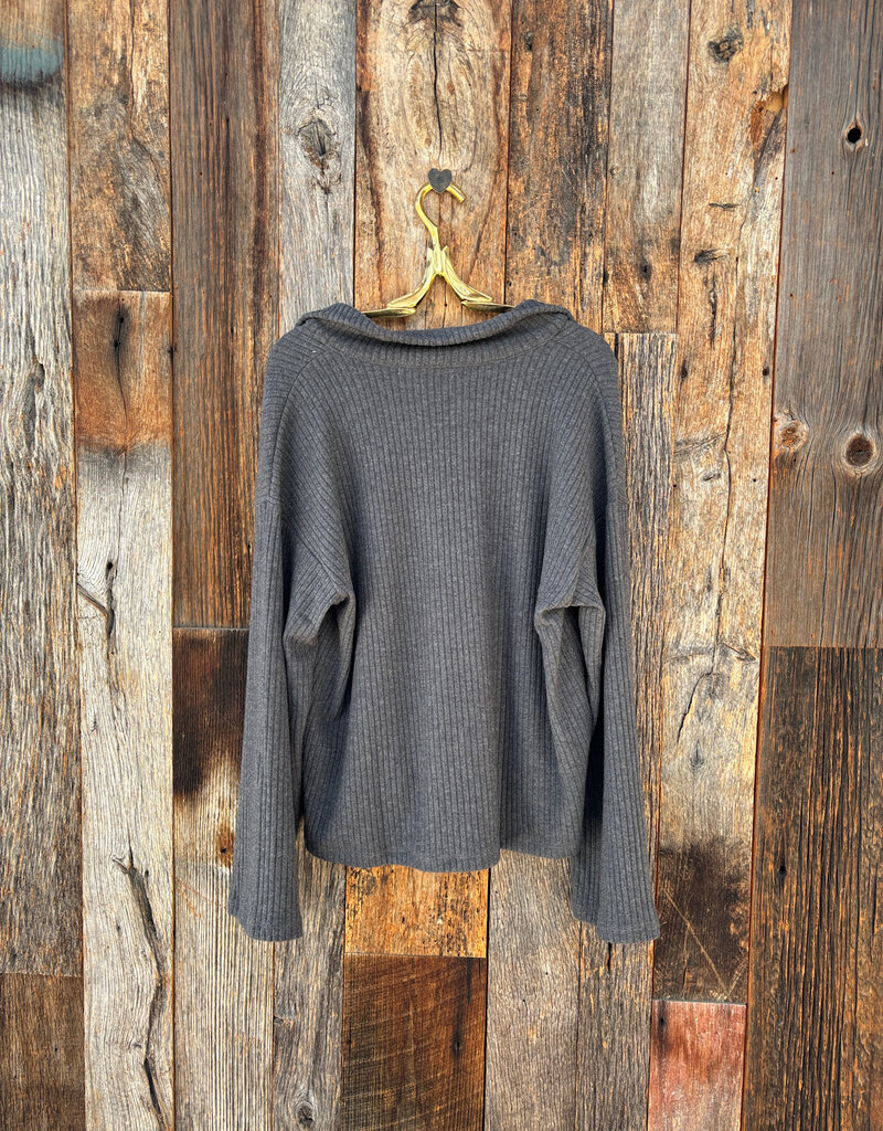 Project Social T Project Social T Shea Brushed Rib Collared Pullover Charcoal