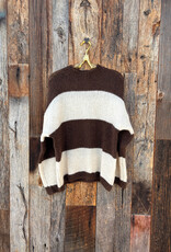 Milio Milano Milio Milano Mock Neck Striped L/S Pullover Knit Sweater Cream/Chocolate Brown