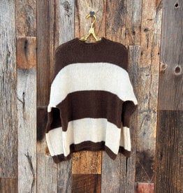 Milio Milano Milio Milano Mock Neck Striped L/S Pullover Knit Sweater Cream/Chocolate Brown