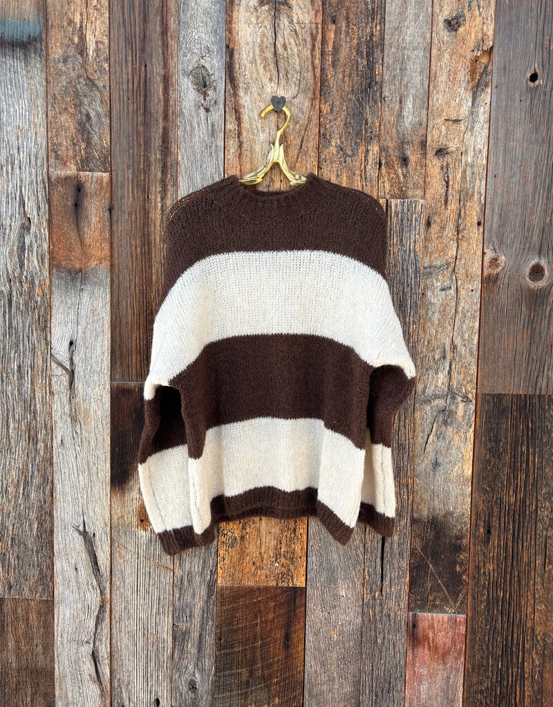 Milio Milano Milio Milano Mock Neck Striped L/S Pullover Knit Sweater Cream/Chocolate Brown