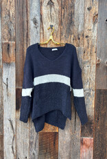Milio Milano Milio Milano Striped Knit V-Neck Sweater Navy Blue