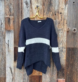 Milio Milano Milio Milano Striped Knit V-Neck Sweater Navy Blue